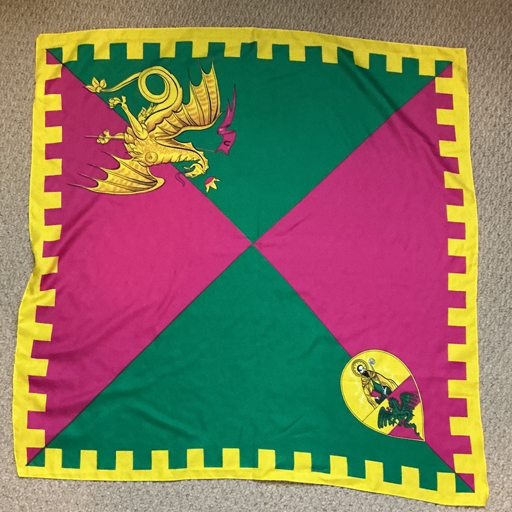 Italian square 30x30 Pink and Green Dragon Scarf from Siena